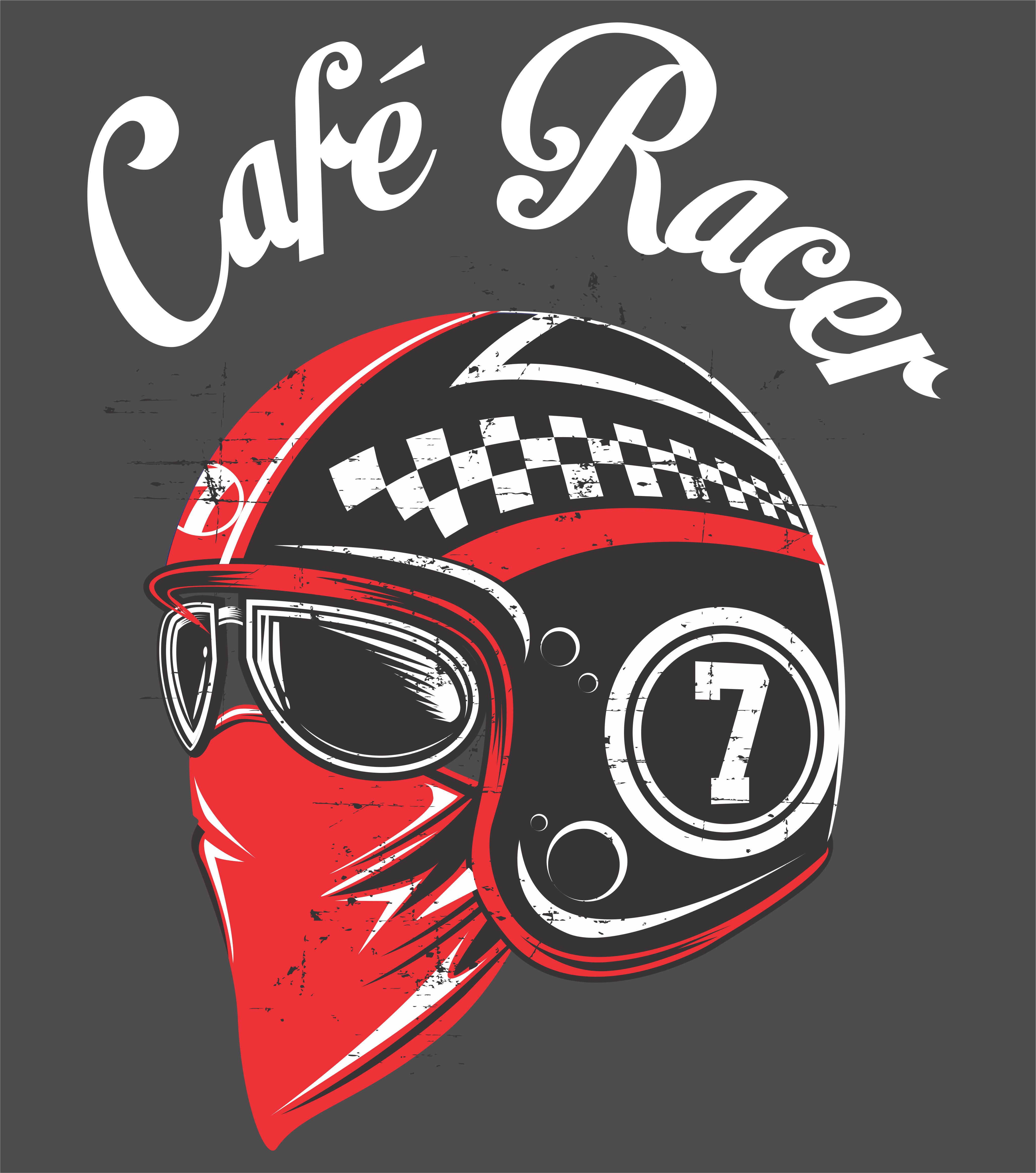 Motorcycle rider helmet with tex cafe  racer  vector hand 