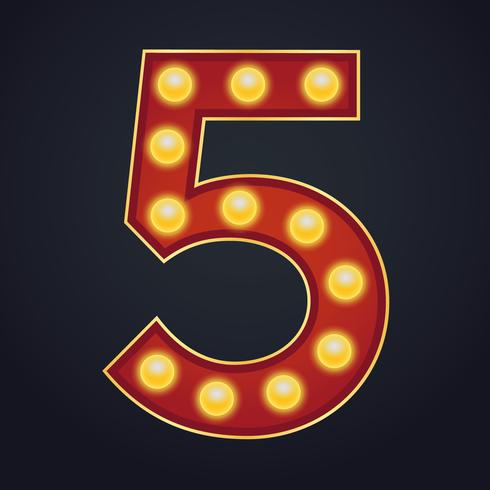 Number five sign marquee light bulb vintage vector