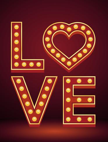 LOVE letter alfabeto signo carpa bombilla vintage, concepto de diseño para el día de San Valentín, ilustración vectorial vector