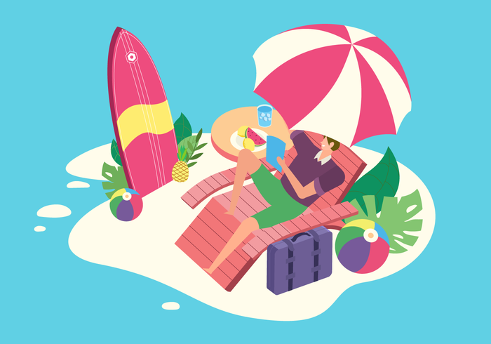 Summer Vacation At Beach Vector Flat Illustration