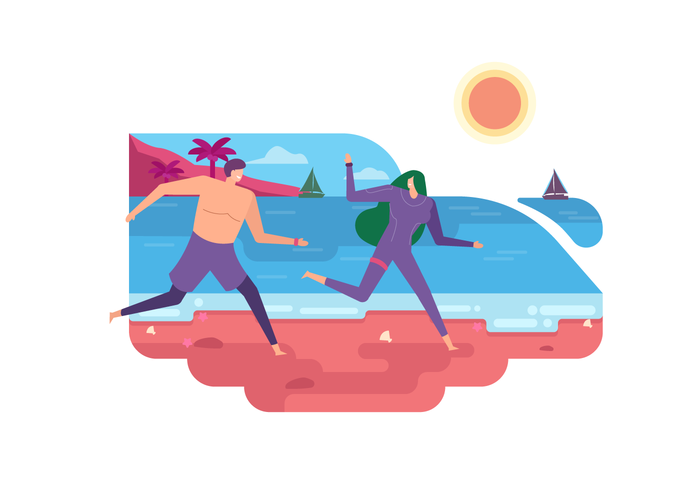 Summer Vacation At Beach Vector Illustration