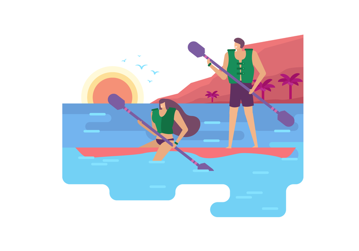 Summertime Activity At Beach Vector Flat Illustration