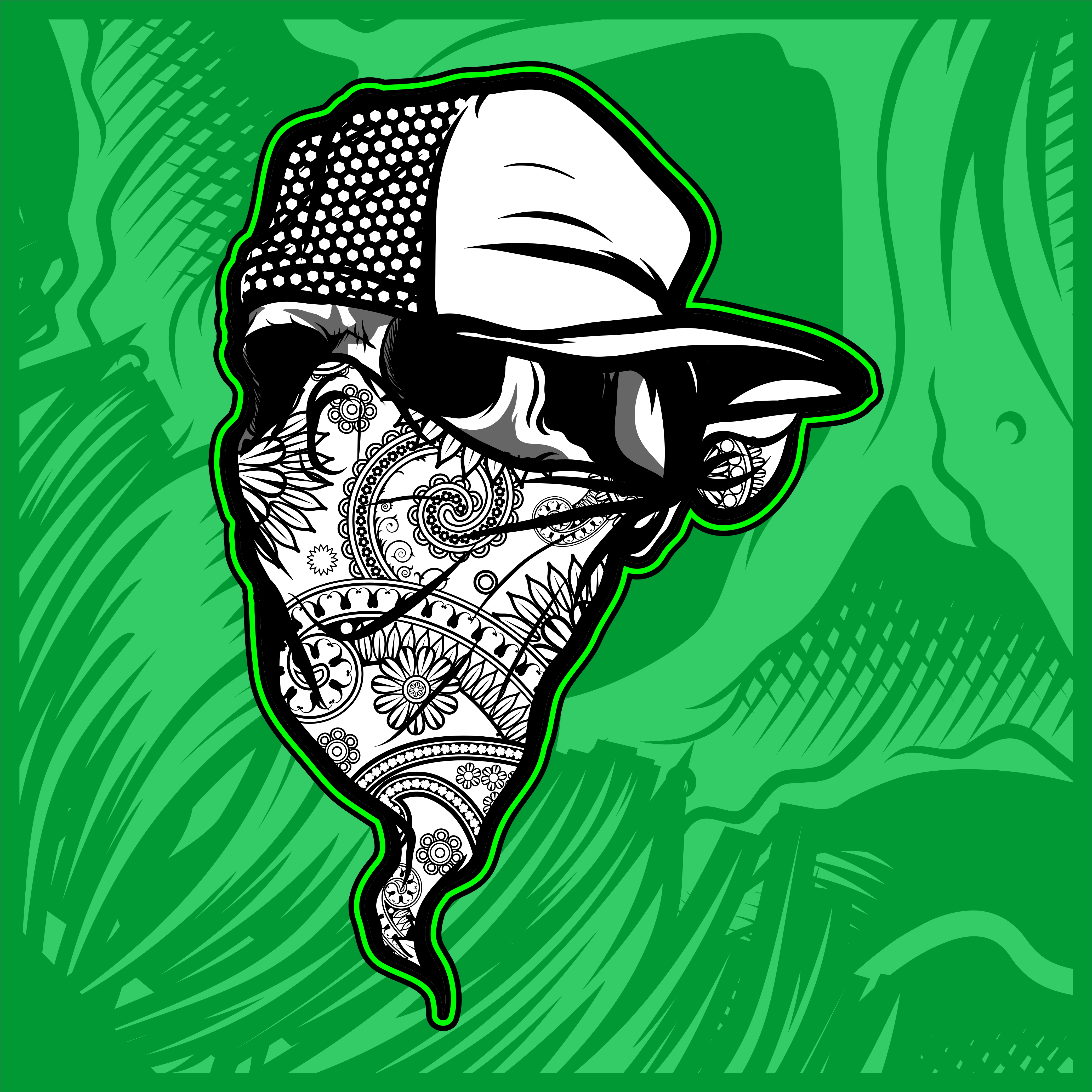 skull wearing bandana hand drawing vector - Download Free ...