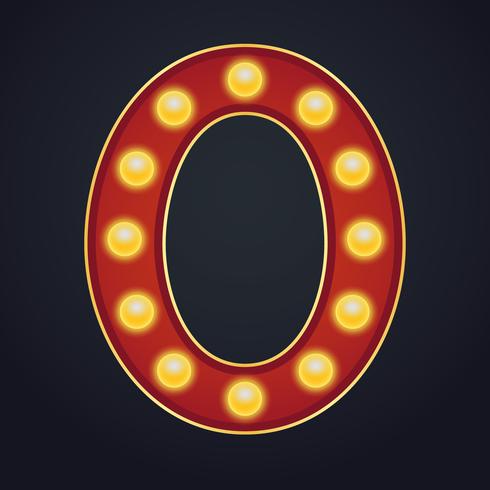 Number zero sign marquee light bulb vintage vector