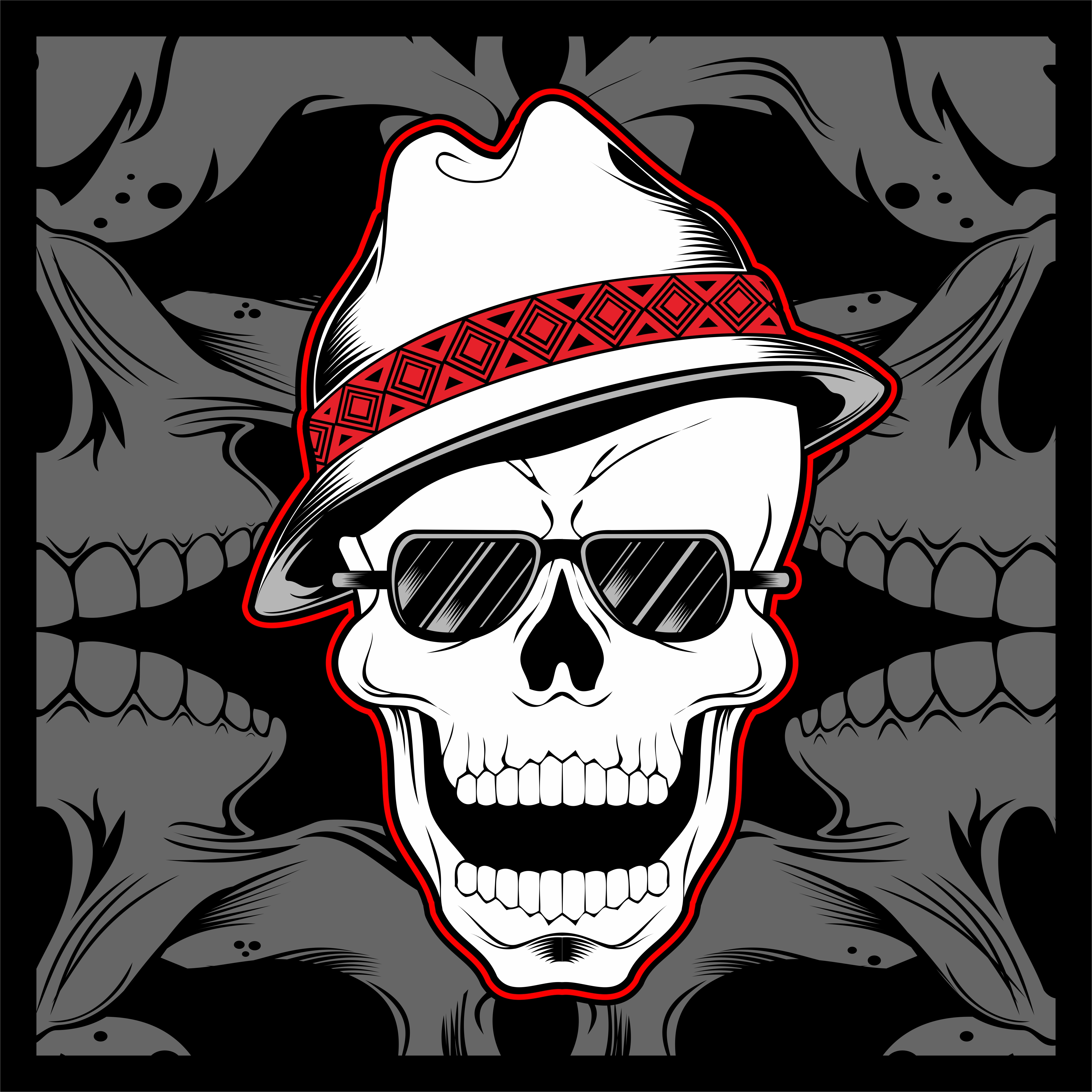  Gangster  skull wearing fedora hat hand drawing vector 