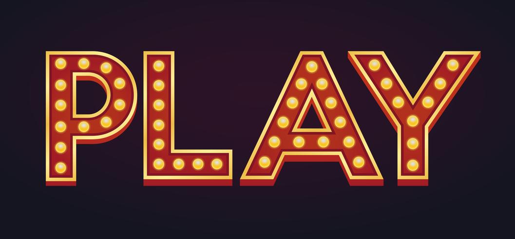 Play banner sign marquee light bulb vintage vector