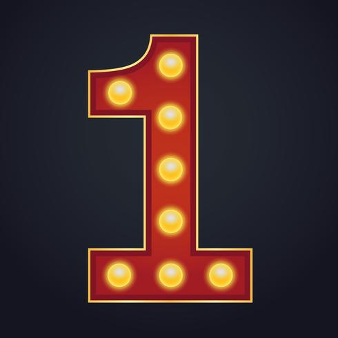 Number one sign marquee light bulb vintage vector