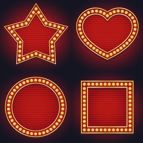 Set of Light sign marquee bulb glowing vintage style vector