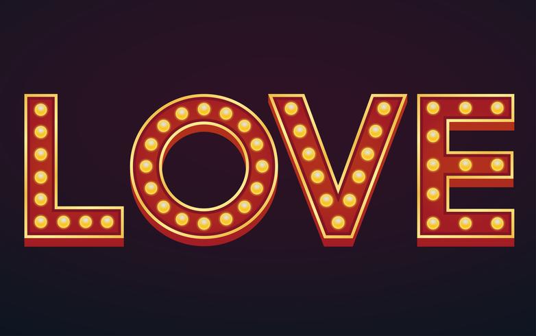 LOVE banner sign marquee light bulb vintage vector