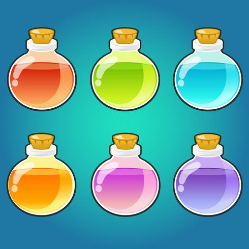 Set de botellas de pociones magicas. vector