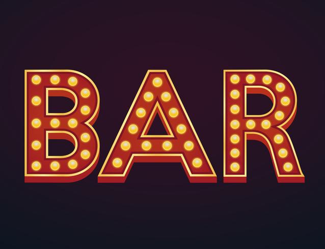 BAR banner sign marquee light bulb vintage vector