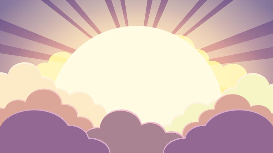 Colorful sky in twilight time background with clouds and sun with rays vector