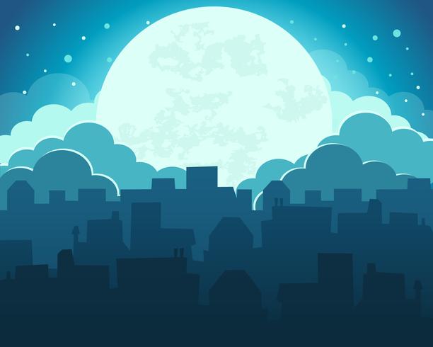 Colorido del cielo nocturno de la luna con el fondo de la ciudad de la medianoche vector