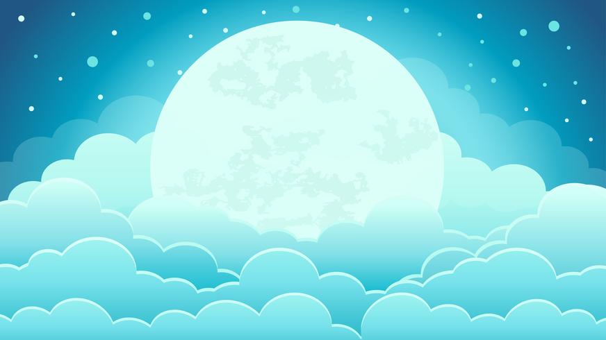 Colorido del fondo del cielo nocturno con nubes y luz de la luna. vector