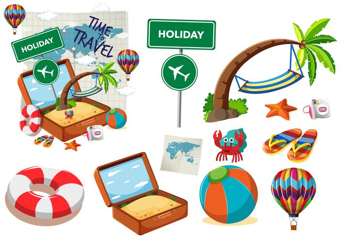 Set of travel objects vector