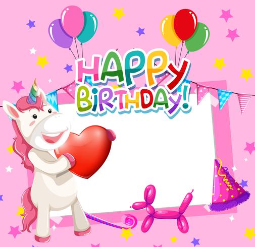 Unicorn on birthday frame vector