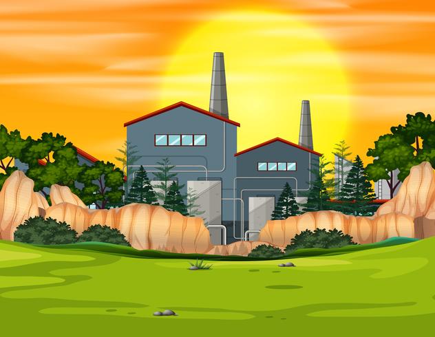 Factory building in nature landscape vector