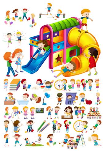 Conjunto de niños y diferentes actividades. vector