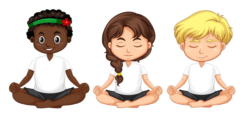 Set of multicultural people meditate vector