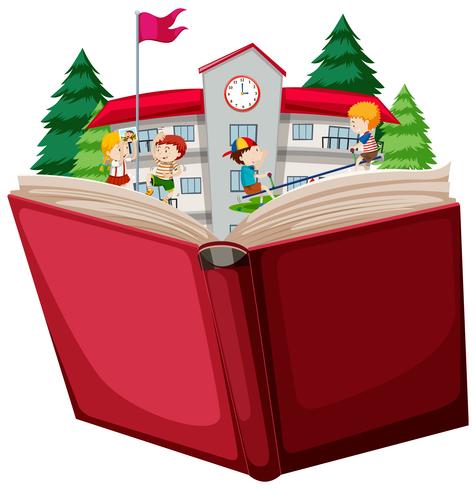 Children at school open book vector