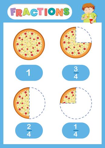 Fractions pizza eduation poster vector