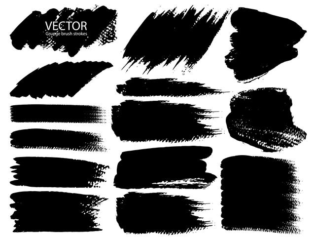 Conjunto de trazos de pincel, pinceladas grunge tinta negra. Ilustracion vectorial vector