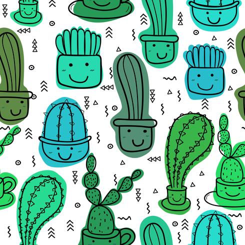 Cute seamless cactus pattern background. Vector illustrations for gift wrap design.