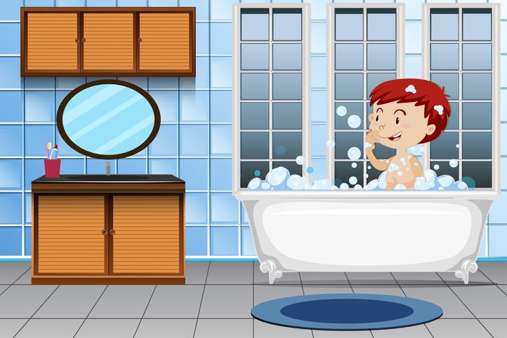 Un chico tomando baño vector