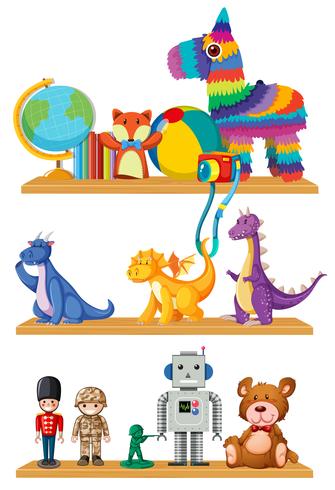 Set of toys on shelf vector