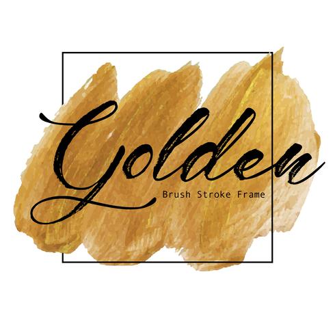 Golden brush stroke frame, Gold texture paint stain, Vector illustration.