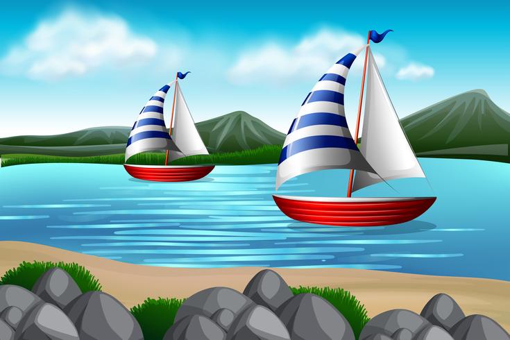 Sailing boats in the sea vector