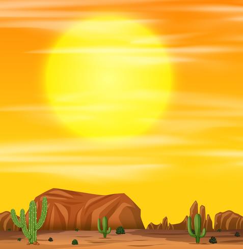 Amanecer en una escena del desierto vector