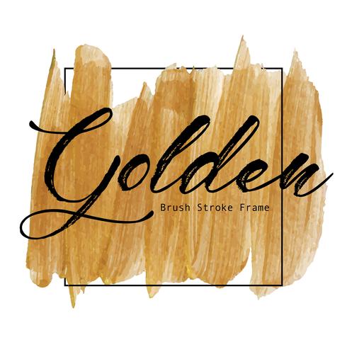 Golden brush stroke frame, Gold texture paint stain, Vector illustration.