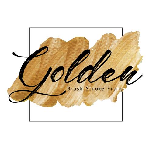 Golden brush stroke frame, Gold texture paint stain, Vector illustration.