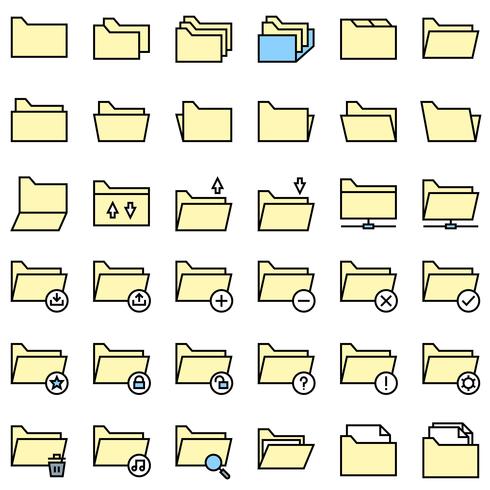File and Folder icon set, filled editable outline vector
