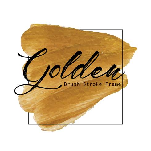 Golden brush stroke frame, Gold texture paint stain, Vector illustration.