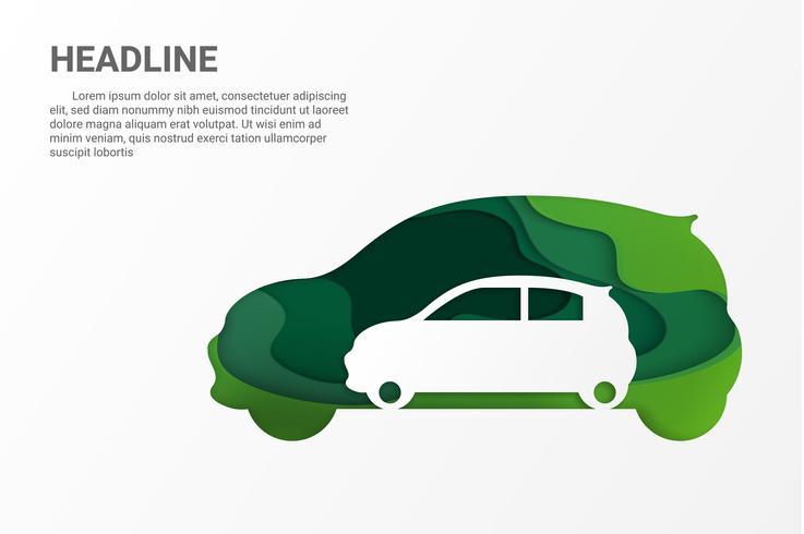 Coche ecológico de Gren. Salvemos el planeta Tierra y el medio ambiente mundial. estilo de arte de papel vector