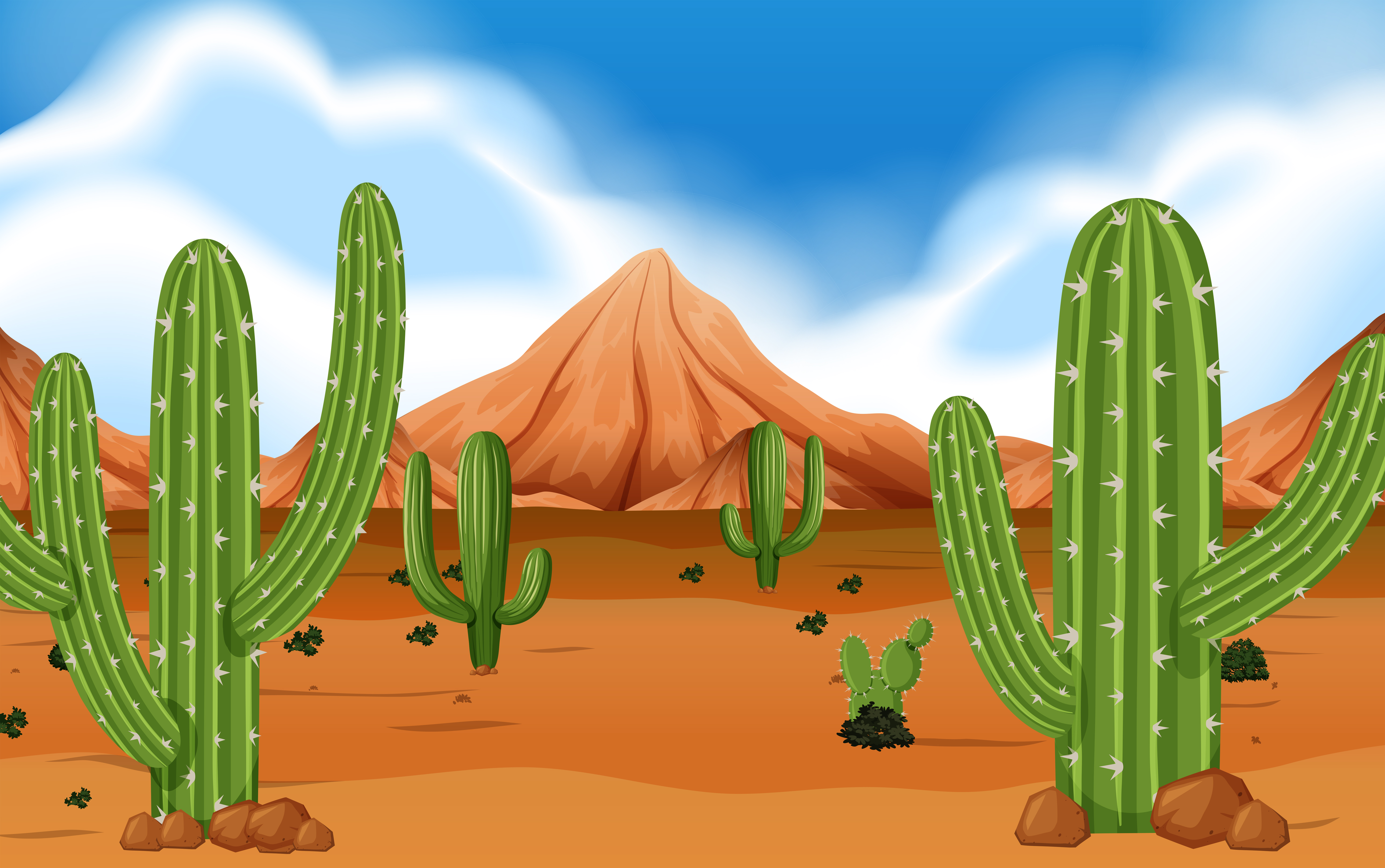 Desert With Mountain and Cacti 541561 Vector Art at Vecteezy