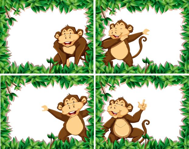 Set of monkeys in nature frames vector