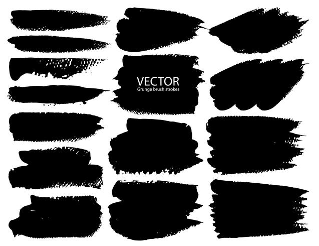 Conjunto de trazos de pincel, pinceladas grunge tinta negra. Ilustracion vectorial vector