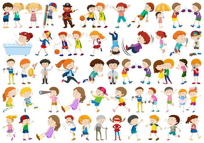 Set of exercise people character vector