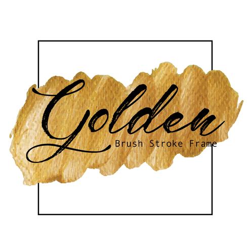 Golden brush stroke frame, Gold texture paint stain, Vector illustration.