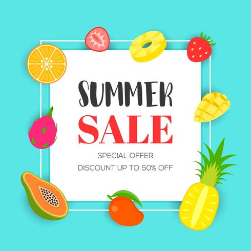 Summer sale with tropical fruit, vector illustration