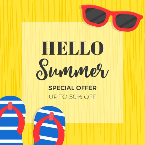 Summer sale banner with Sunglasses and Sandals vector