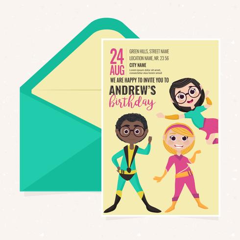 Vector Superheroes Birthday Party Invitation