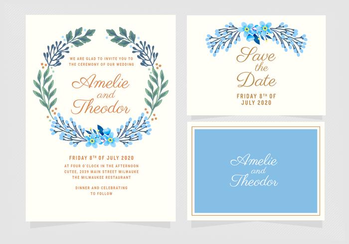 Invitación floral azul de la boda del vector