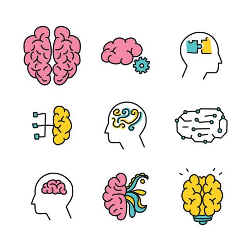 Doodled Human Brain Icons vector