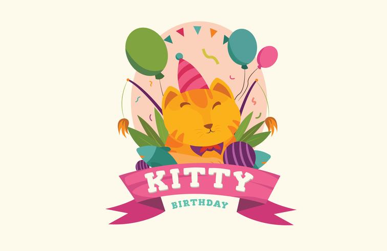Cute Cat Pet Brithday Vector Illustration