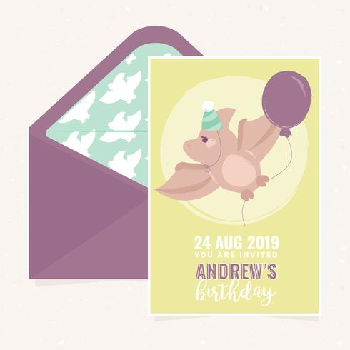 Vector Cute Dino Birthday Party Invitation Template