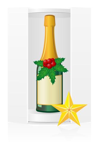 Año nuevo caja de embalaje con ilustración vectorial de champagne vector
